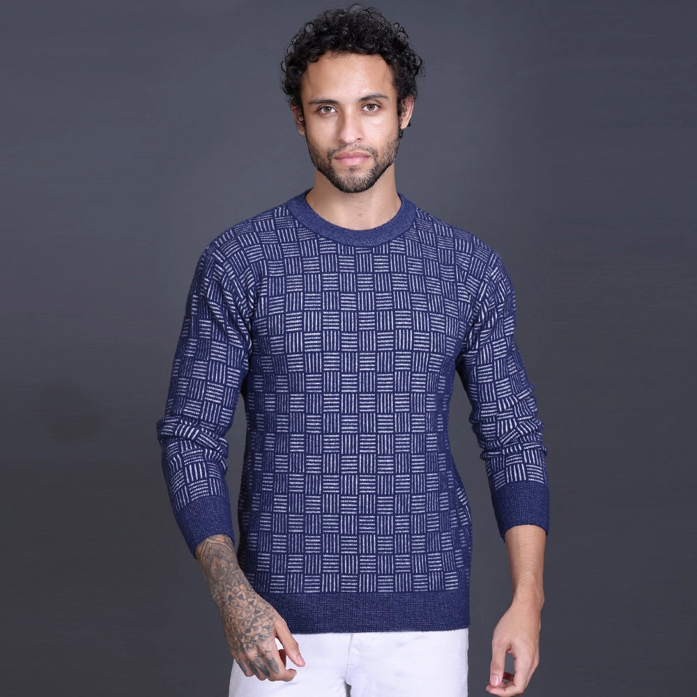 Men's Sweaters Winter wear Branded Round Neck Full Sleeve Woolen Knitted Pullover Blue