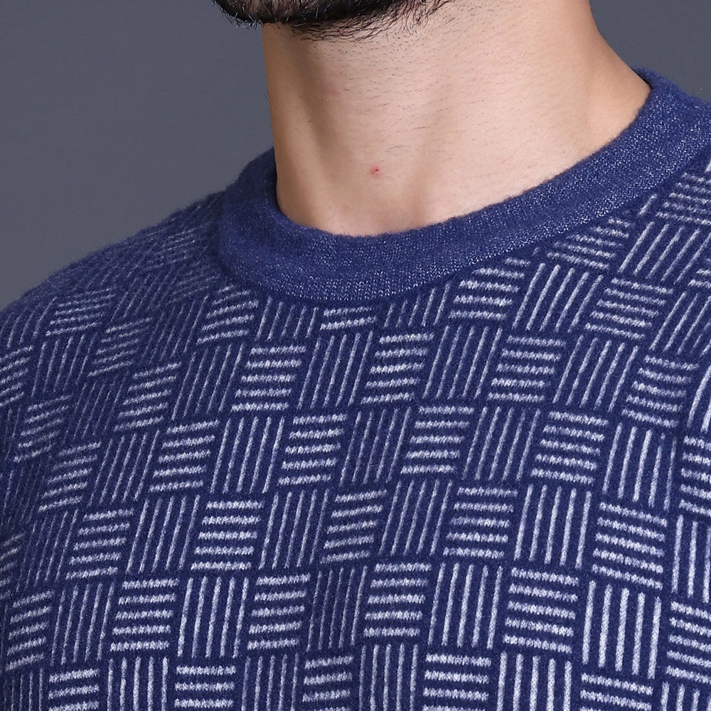 Men's Sweaters Winter wear Branded Round Neck Full Sleeve Woolen Knitted Pullover Blue