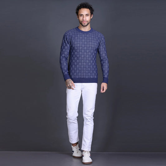 Men's Sweaters Winter wear Branded Round Neck Full Sleeve Woolen Knitted Pullover Blue